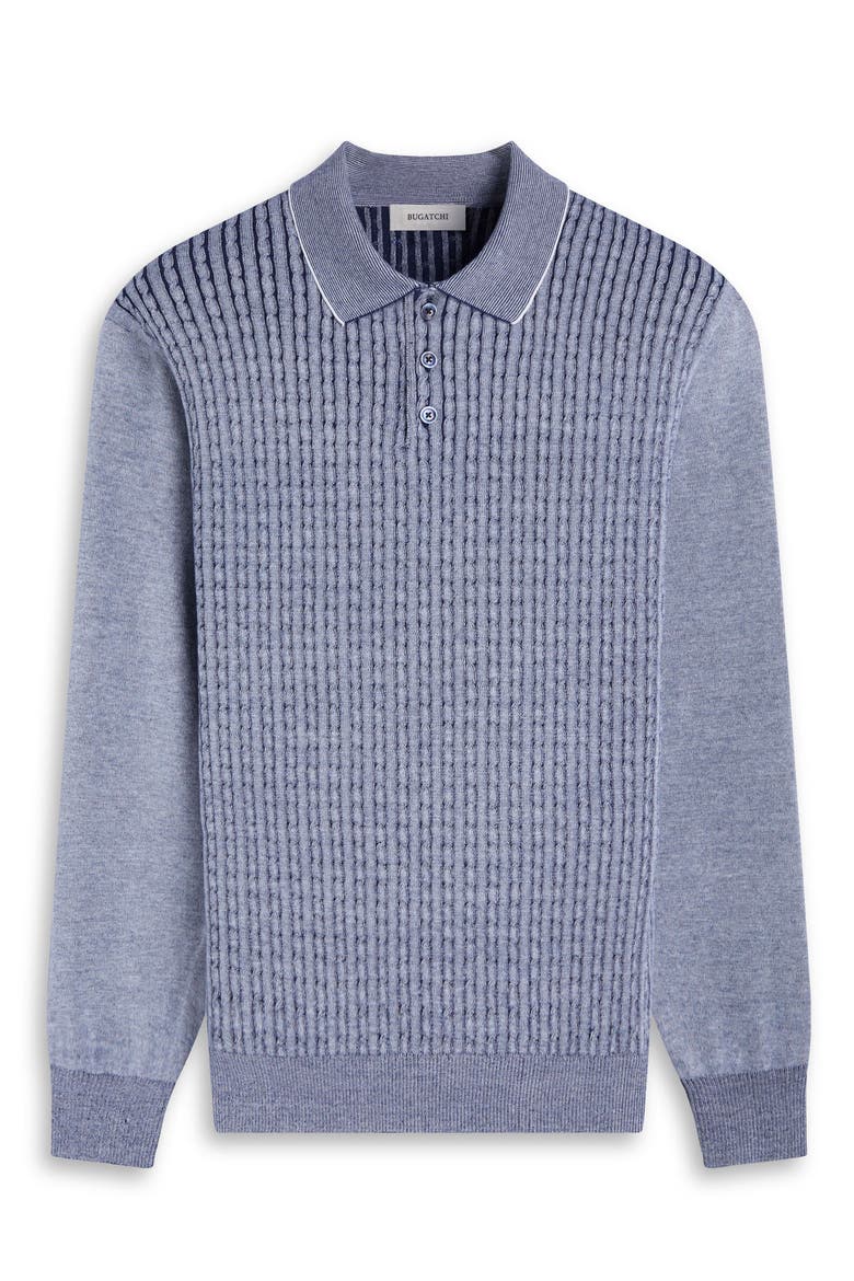 Cable Stitch Cotton Blend Polo Sweater, Alternate, color, NAVY