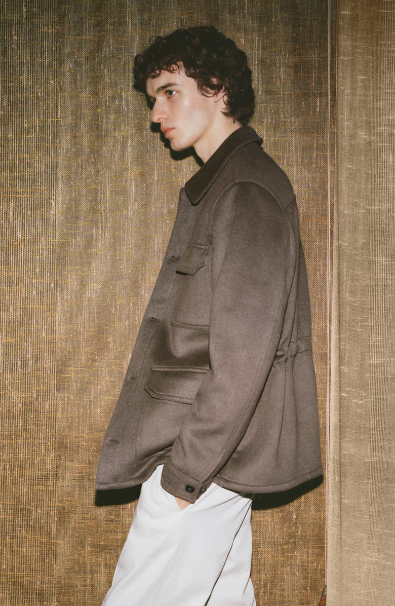 MANGO Wool Blend Flannel Overshirt, Alternate, color, Khaki Brown