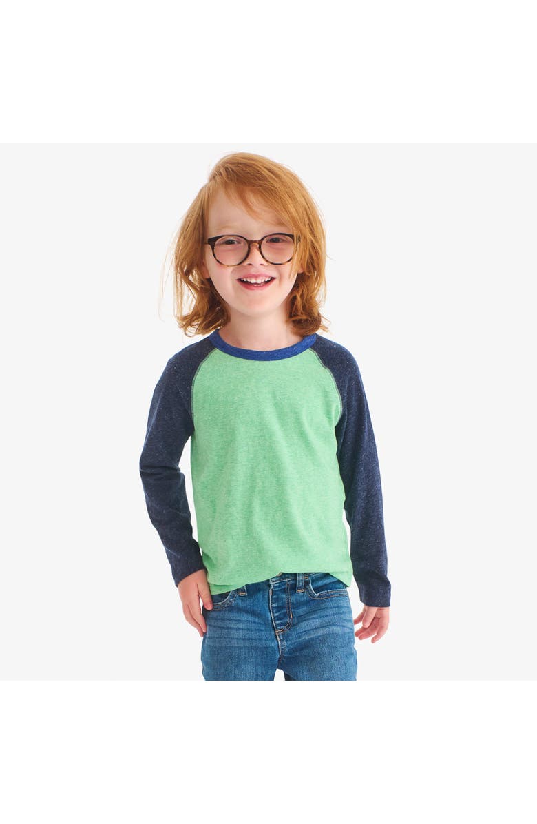 Primary Kids Heathered Long Sleeve Baseball Tee, Alternate, color, Clover/ Navy