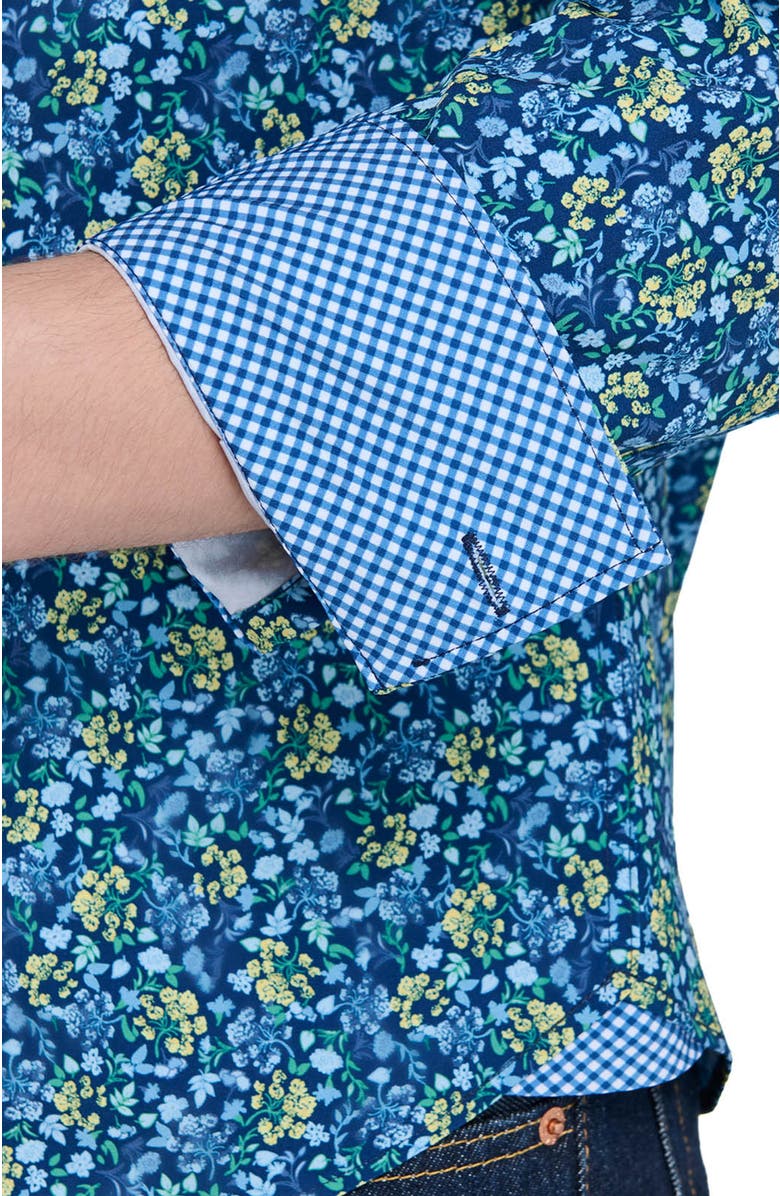 CONSTRUCT Slim Fit Budding Floral Performance Long Sleeve Shirt, Alternate, color, Navy/Yellow