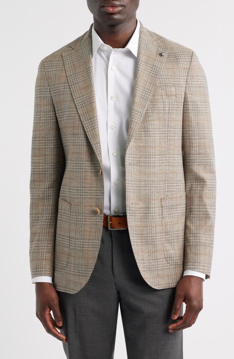 Hampton Tan Glen Check Knit Wool Sport Coat (Regular, Short & Long)