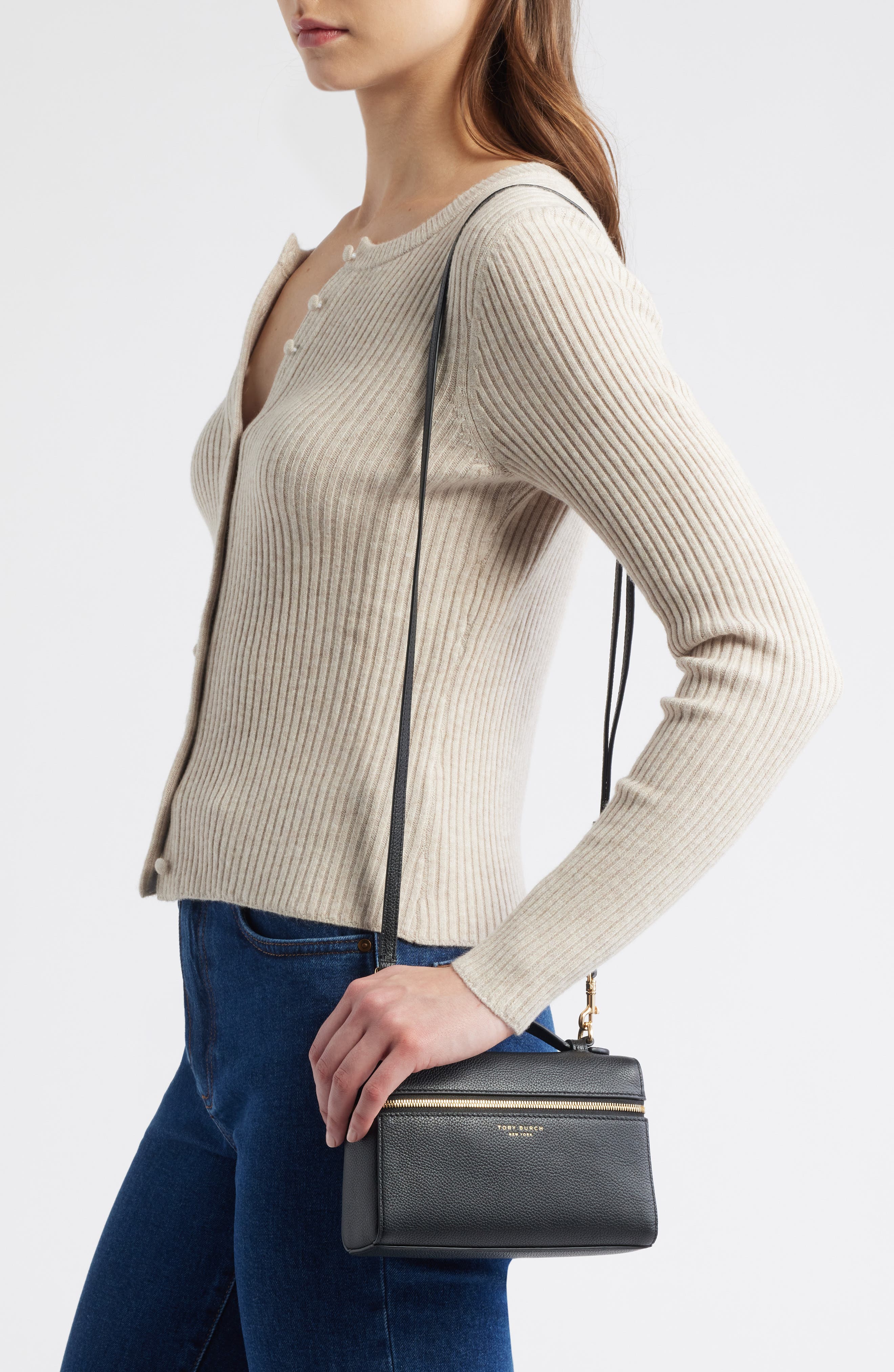 Tory Burch Romy Slim Top Handle Bag, Alternate, color, Black