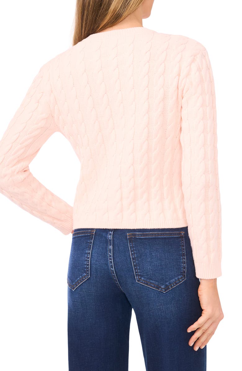CeCe Cable Stitch Cardigan, Alternate, color, Cotton Candy Pink