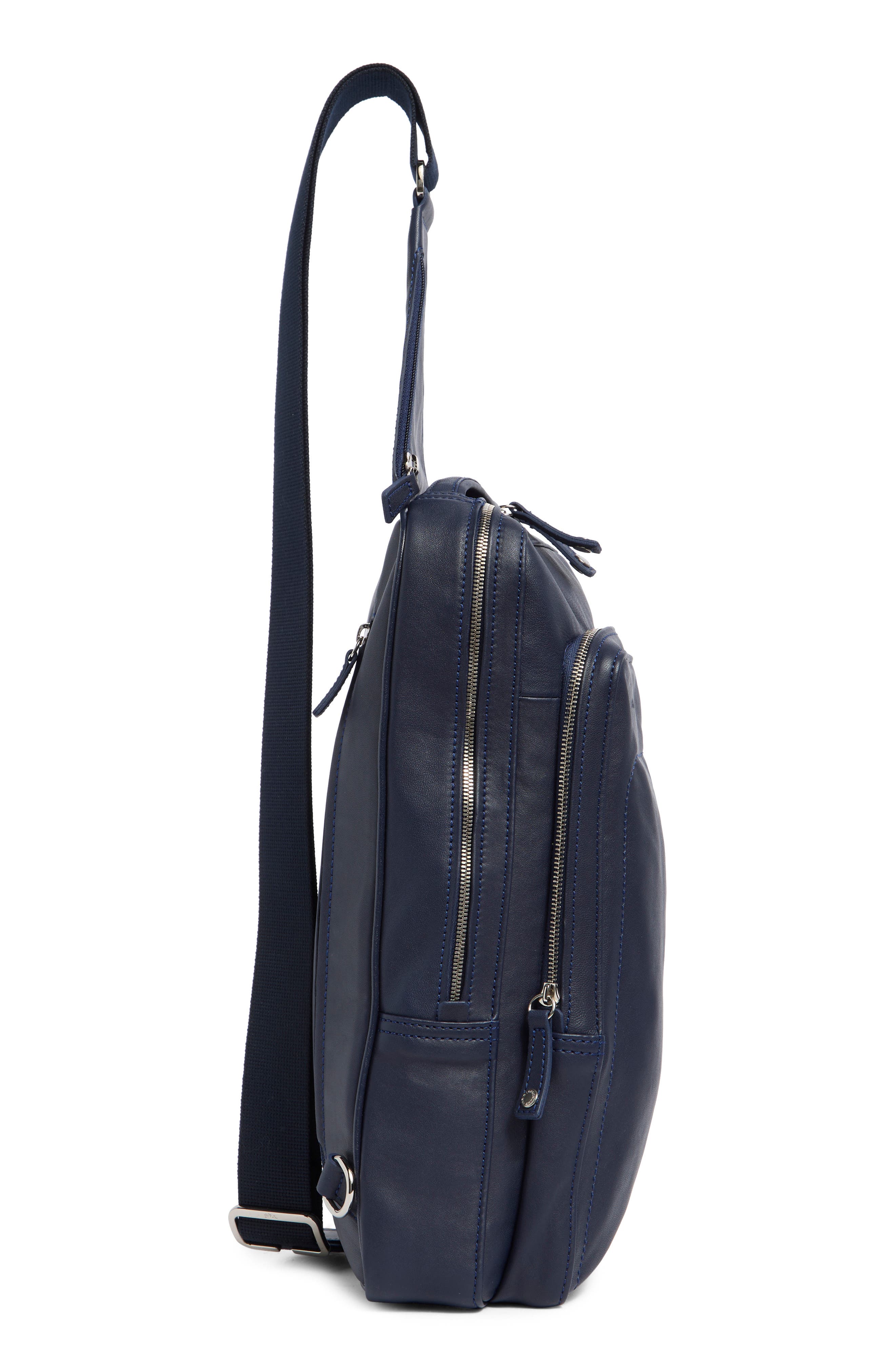 Parisis Leather Sling Crossbody Bag, Alternate, color, NAVY