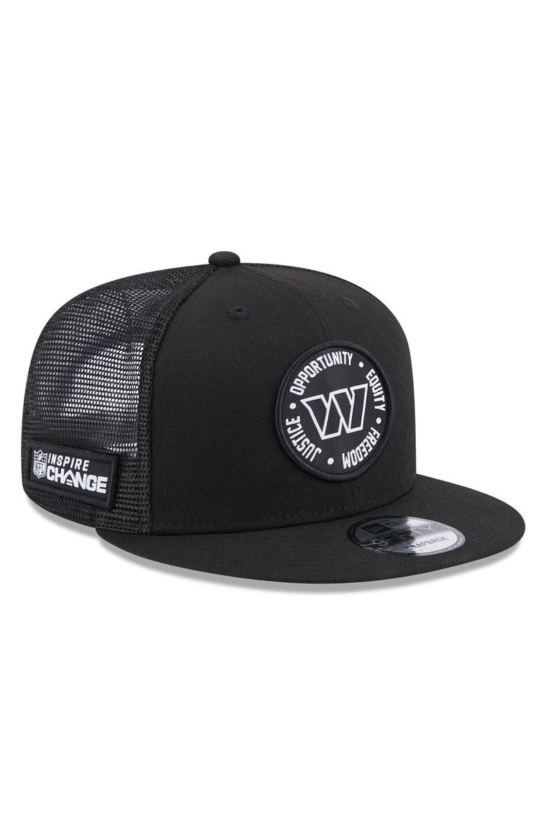 New Era Men's New Era Black Washington Commanders 2022 Inspire Change Trucker 9FIFTY Adjustable Snapback Hat, Main, color,