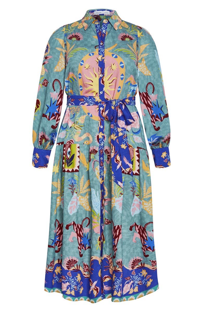 City Chic Calista Mixed Print Long Sleeve Maxi Shirtdress, Alternate, color, Mystic Gaze