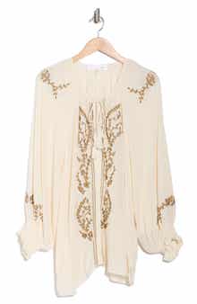 CHELSEA AND THEODORE Embroidered Balloon Sleeve Button-Up Top