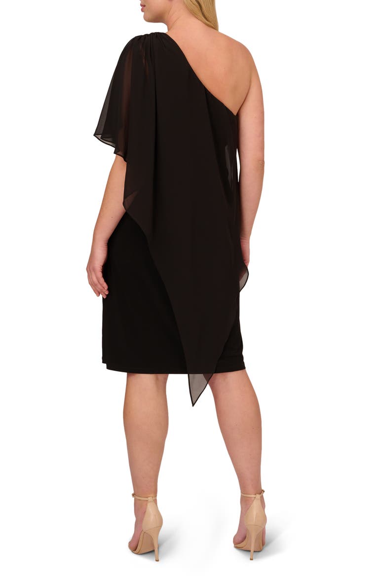 Chiffon & Jersey One-Shoulder Cocktail Dress, Alternate, color, BLACK