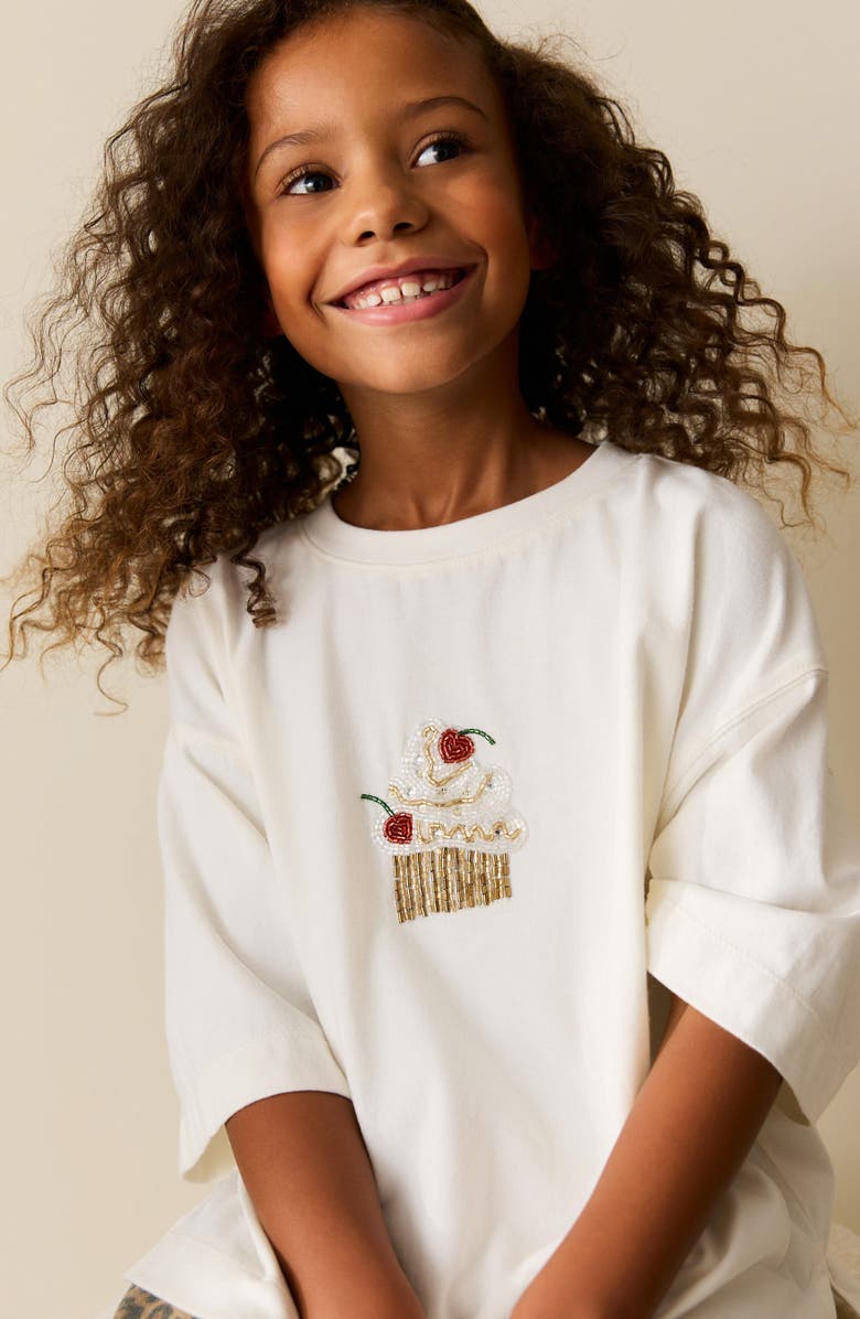 NEXT Kids' Cake Beaded Oversize T-Shirt, Alternate, color, Neutral