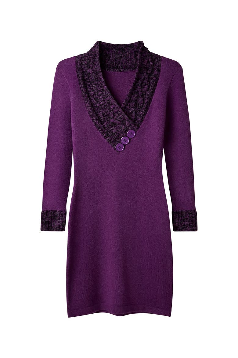 Cable V Neck Sweater Dress, Alternate, color, DEEP PURPLE