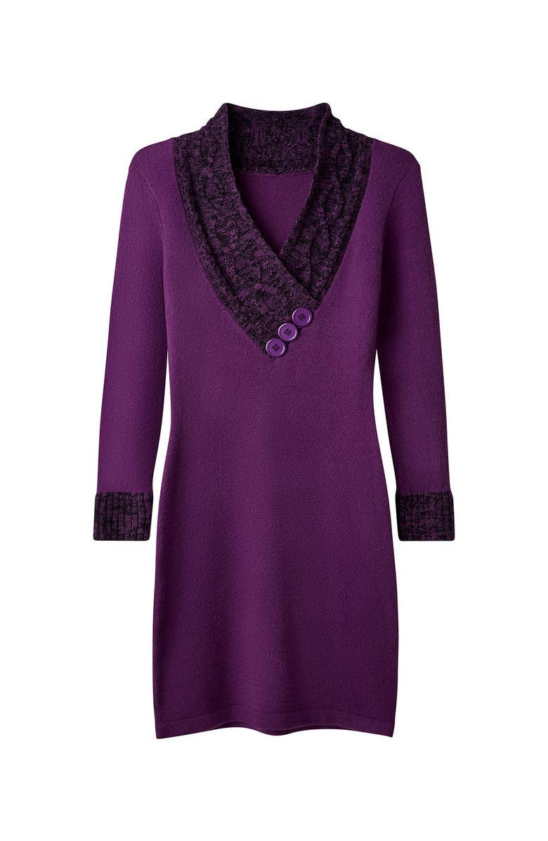 Joe Browns Cable V-Neck Sweater Dress, Alternate, color, Deep Purple