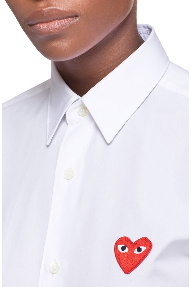Comme des Garçons Heart Graphic Woven Cotton Shirt, Alternate, color, WHITE