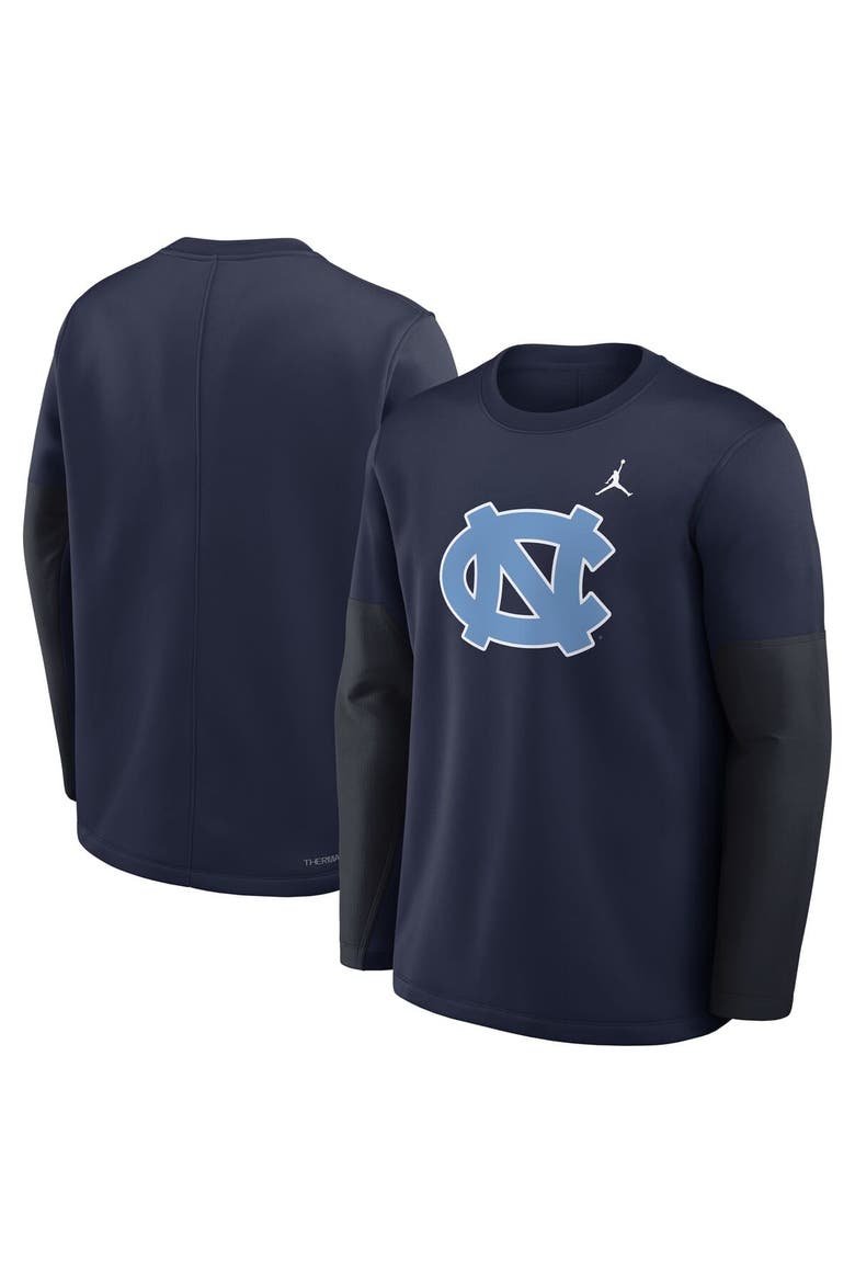 Men's Jordan Brand Navy North Carolina Tar Heels 2025 Sideline Coach Therma-FIT Long Sleeve T-Shirt, Alternate, color, Navy