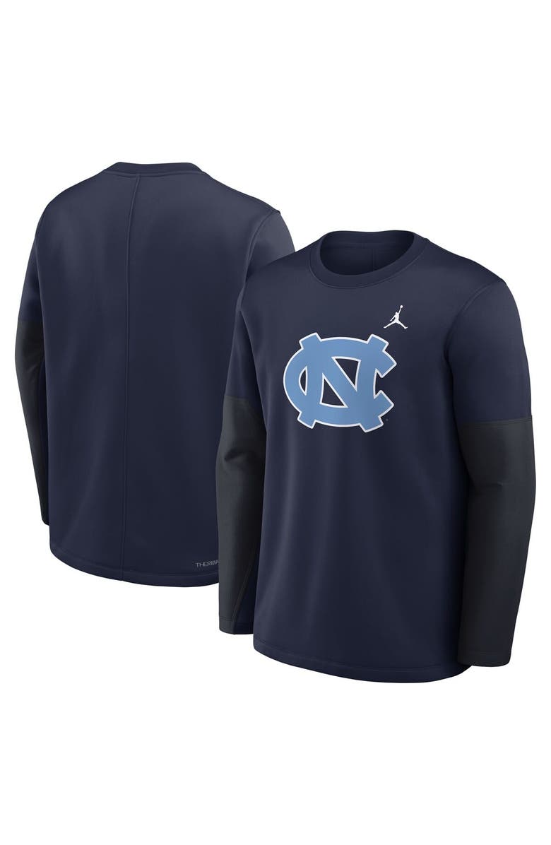 Jordan Brand Men's Jordan Brand Navy North Carolina Tar Heels 2025 Sideline Coach Therma-FIT Long Sleeve T-Shirt, Alternate, color, Navy