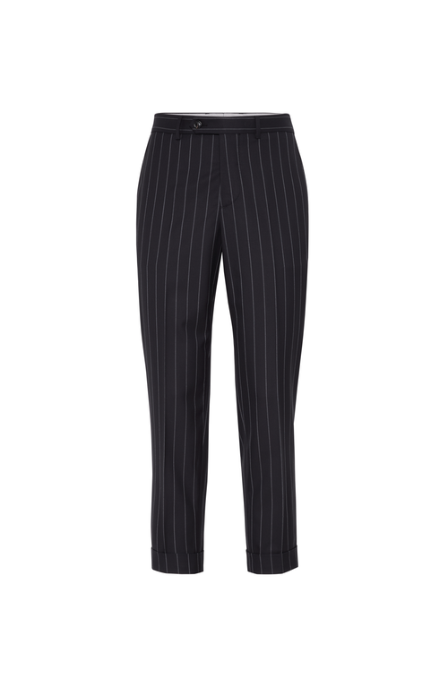 Brunello Cucinelli Wide Chalk Stripe Trousers In Black