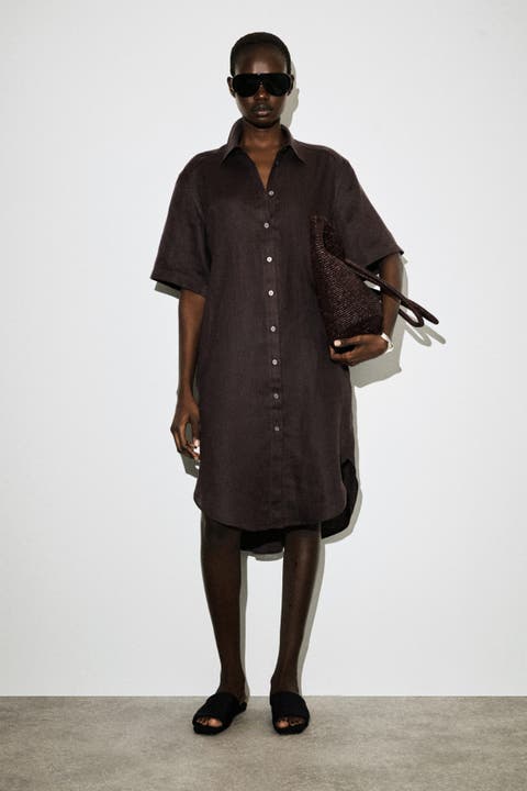 Short-Sleeved Linen Shirt Dress