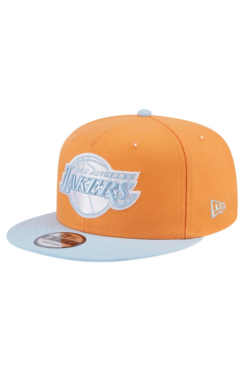 New Era Men's New Era Orange/Light Blue Los Angeles Lakers 2-Tone Color Pack 9FIFTY Snapback Hat, Main, color,