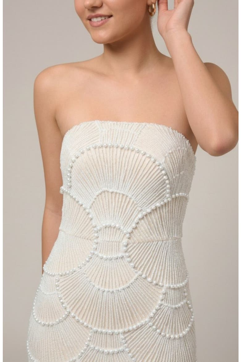 Gaia Strapeless Pearl Midi Dress, Alternate, color, White