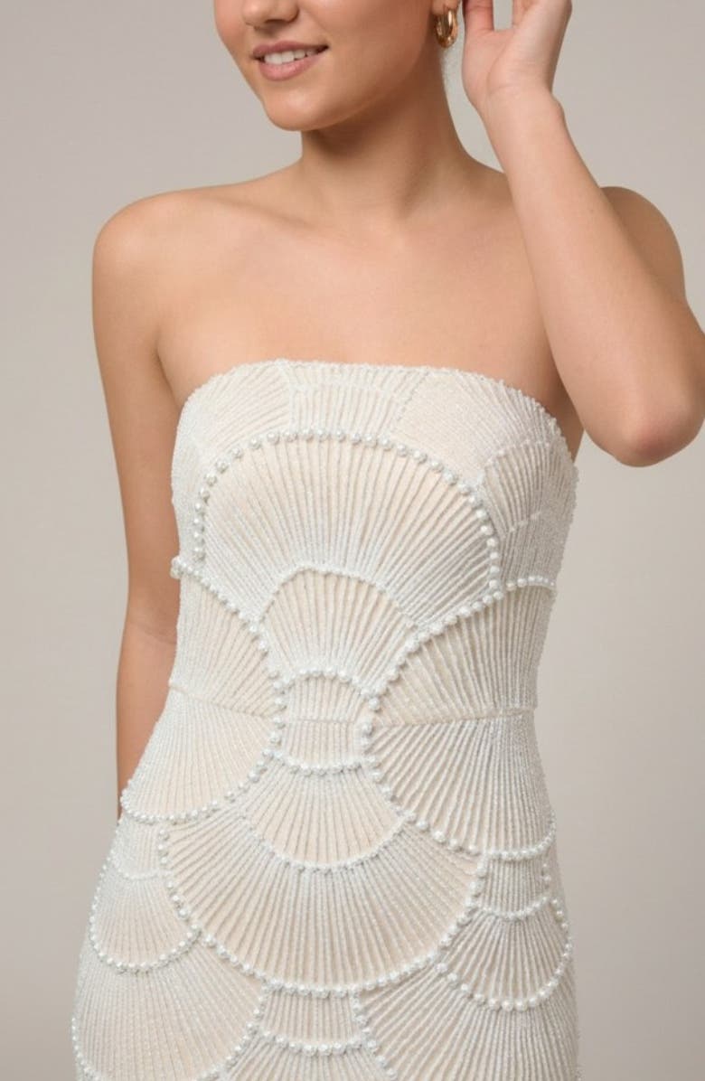 RACHEL Rachel Roy Gaia Strapeless Pearl Midi Dress, Alternate, color, White