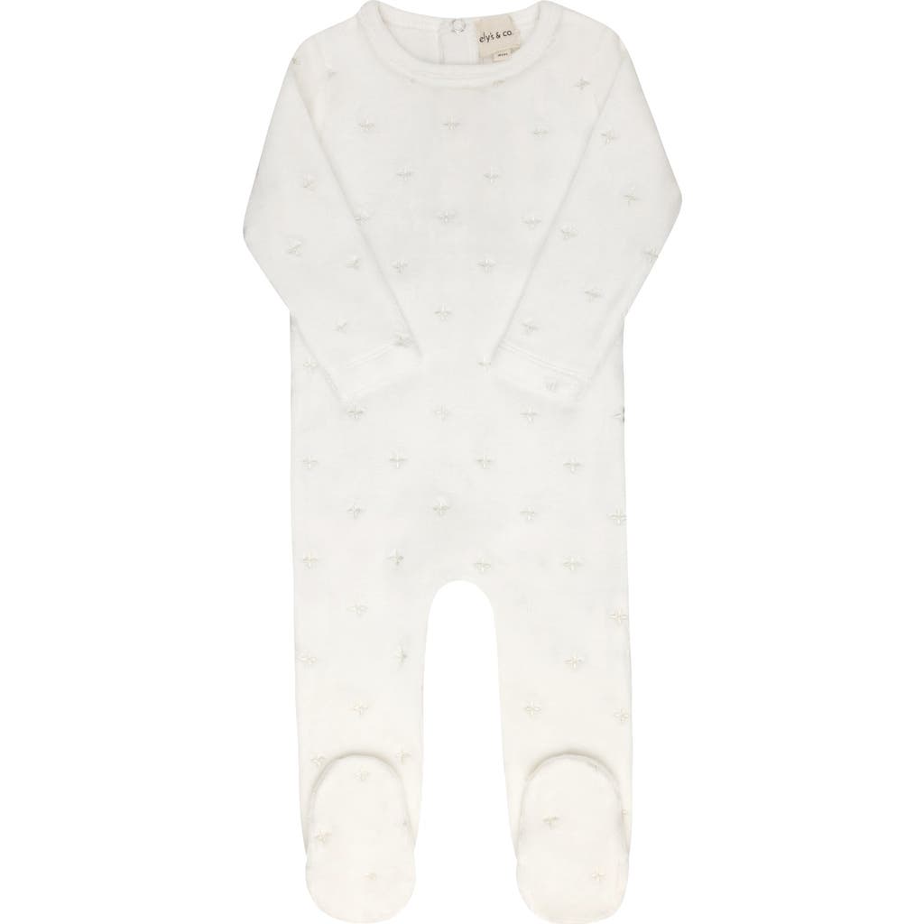 Ely's & Co. Velour Embroidered Floral Collection In White