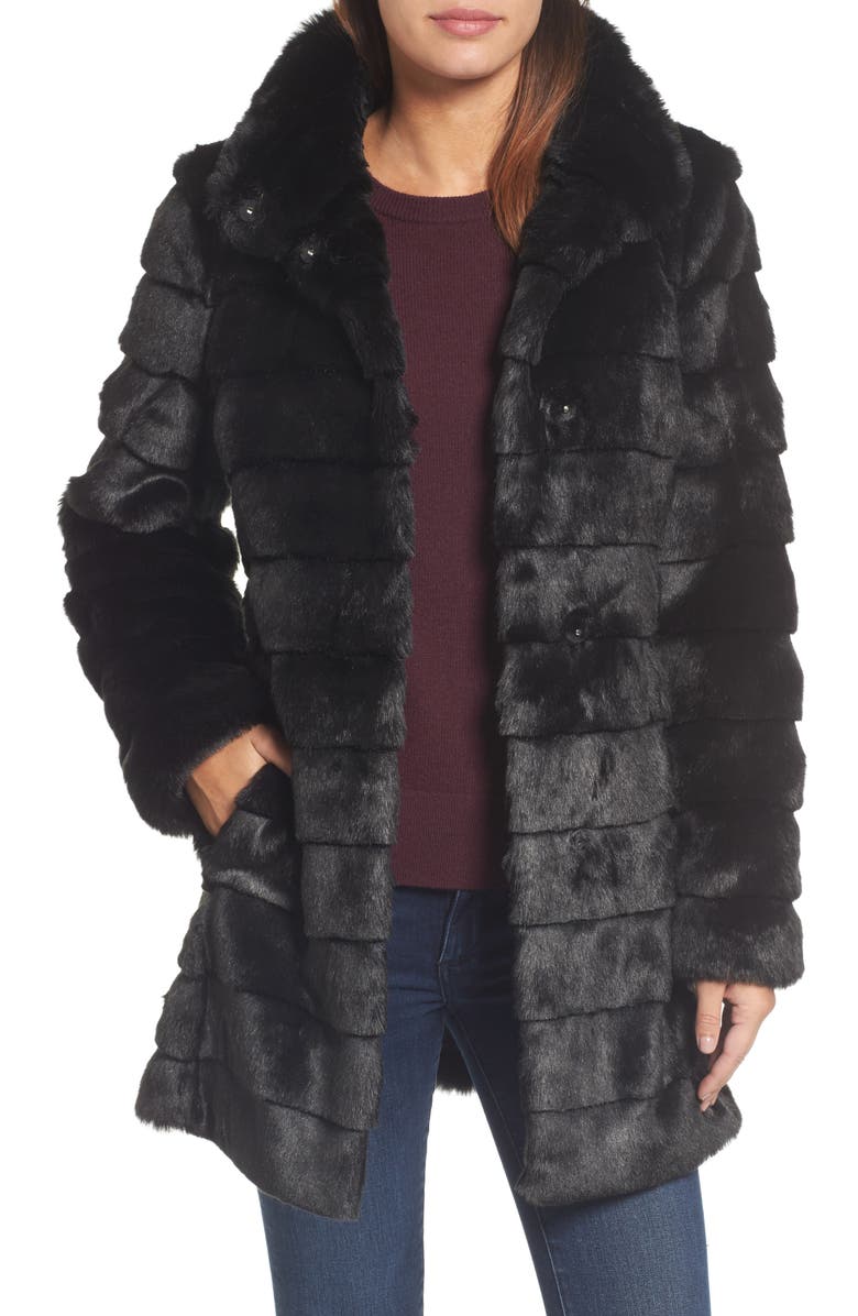 Eliza J Grooved Faux Fur Coat, Main, color, 