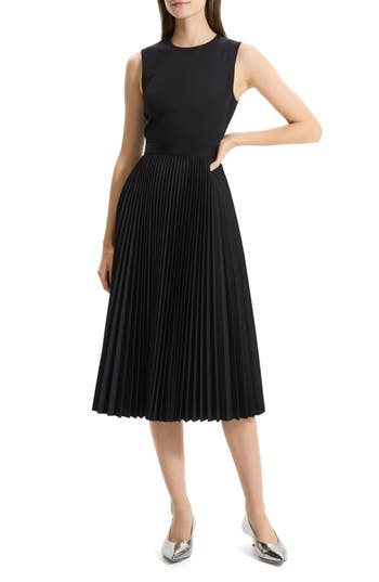 Shop Theory Pleat Skirt Midi Dress In Black