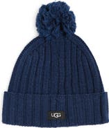 UGG® Pompom Solid Rib Knit Beanie - Unisex