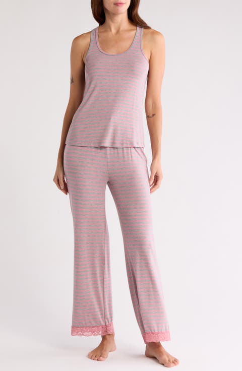 Lace Trim Racerback Tank & Pants 2-Piece Pajama Set