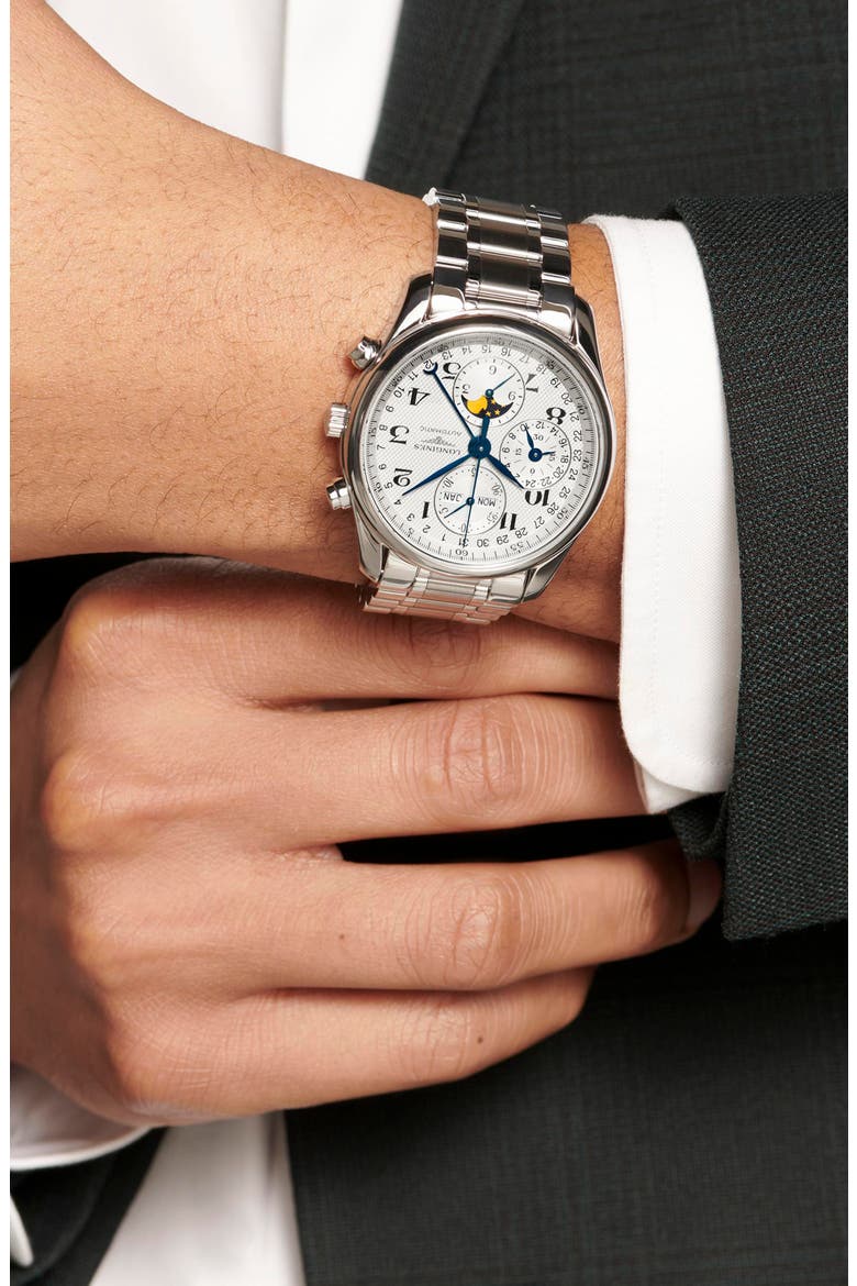 Master Automatic Chronograph Bracelet Watch, 40mm, Alternate, color, WHITE