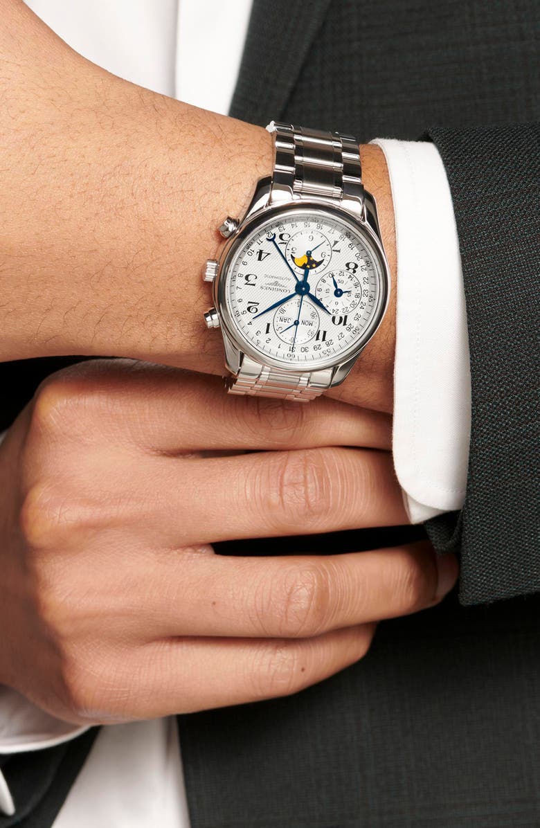 Longines Master Automatic Chronograph Bracelet Watch, 40mm, Alternate, color, White