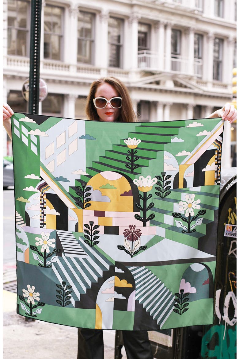 Double Sided Silk Scarf Of Imagination, Alternate, color, Green