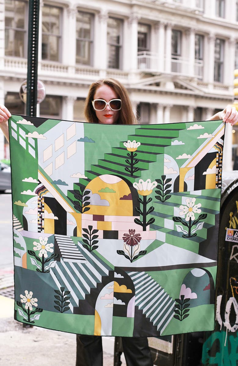 Jessie Zhao New York Double Sided Silk Scarf Of Imagination, Alternate, color, Green