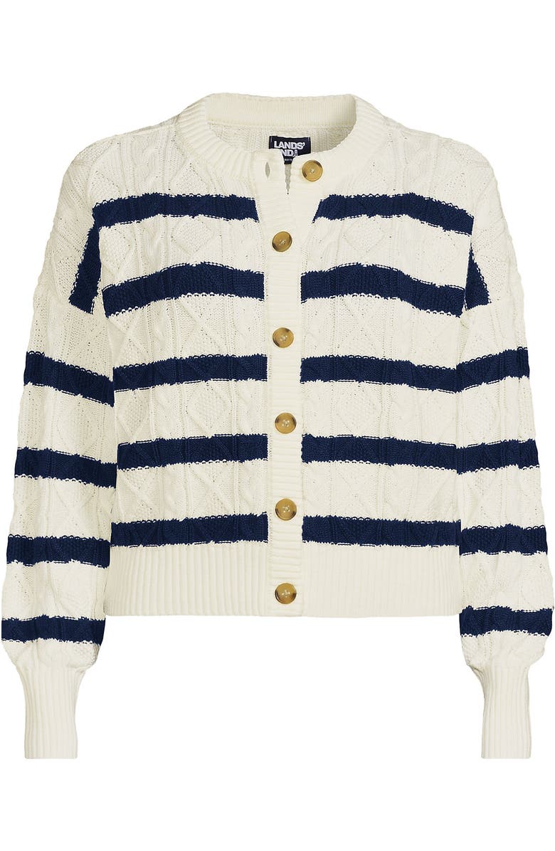 Lands' End Plus Size Drifter Aran Cable Relaxed Crew Neck Cardigan Sweater, Alternate, color, 