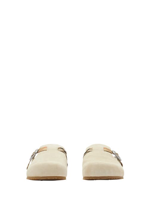 Burberry Slip-on Clog With Suede Finish And Buckle Detail In Bake