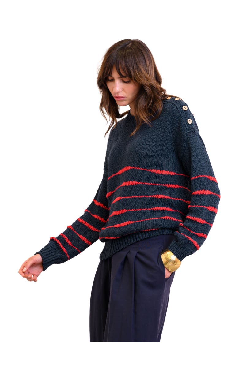 Celtic & Co. Drop Stitch Breton Sweater, Main, color, Navy / Red