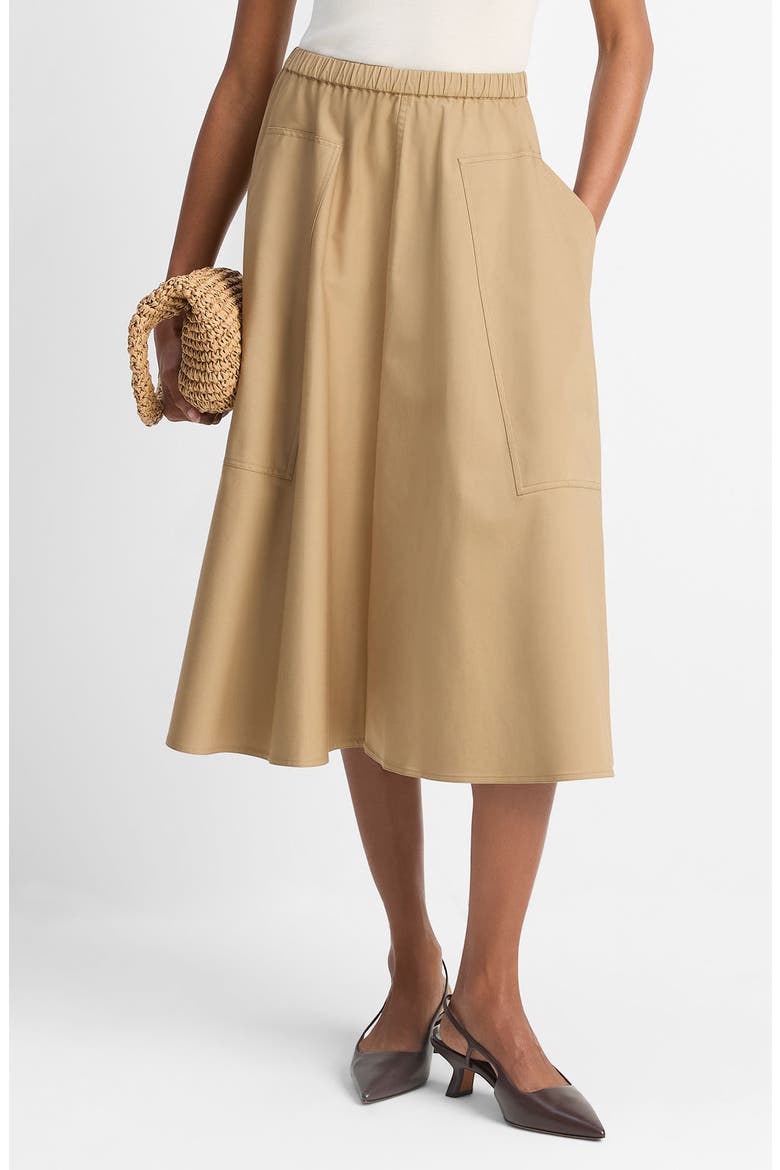 Stretch Cotton Midi Skirt, Main, color, DARK BARLEY