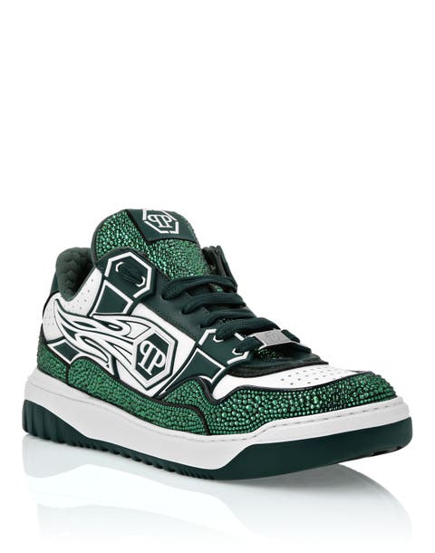 Mix Leather Lo-Top Sneakers Strass Hexagon Men