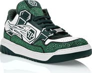 PHILIPP PLEIN Mix Leather Lo-Top Sneakers Strass Hexagon Men