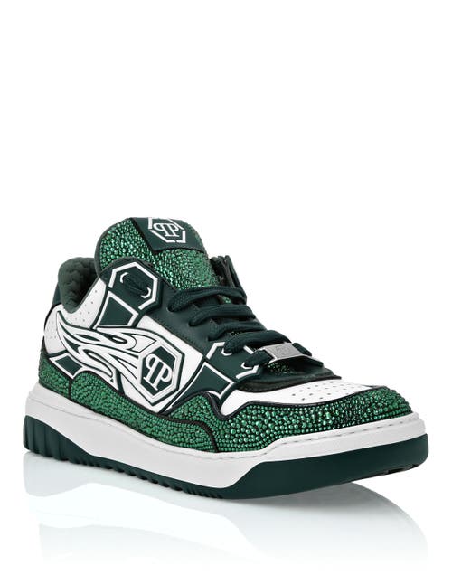 Philipp Plein Mix Leather Lo-top Sneakers Strass Hexagon Men In Multi