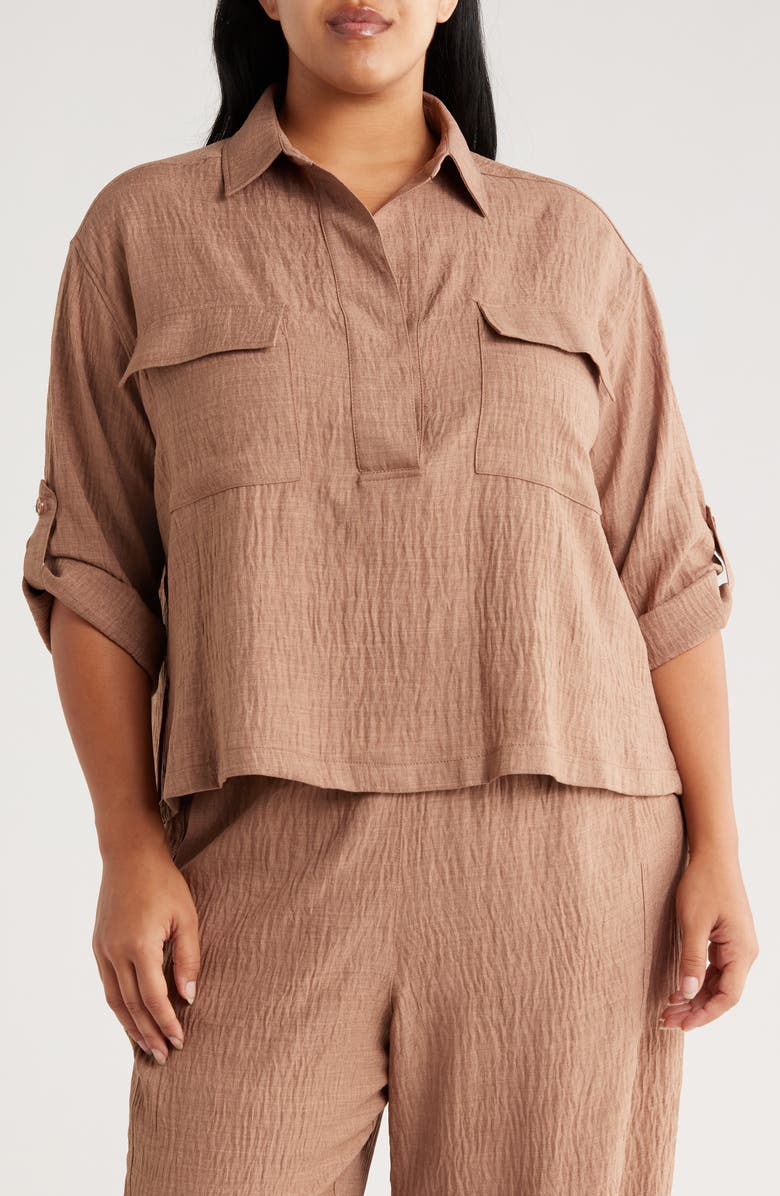 MAX STUDIO Textured Collared Shirt, Main, color, Mushroom