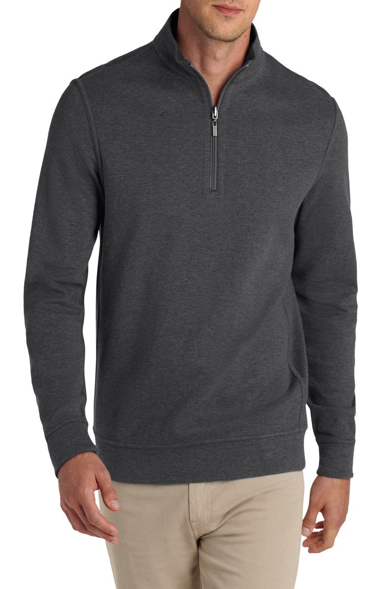 Bugatchi Reversible Quarter Zip Cotton Blend Pullover, Alternate, color, Cement