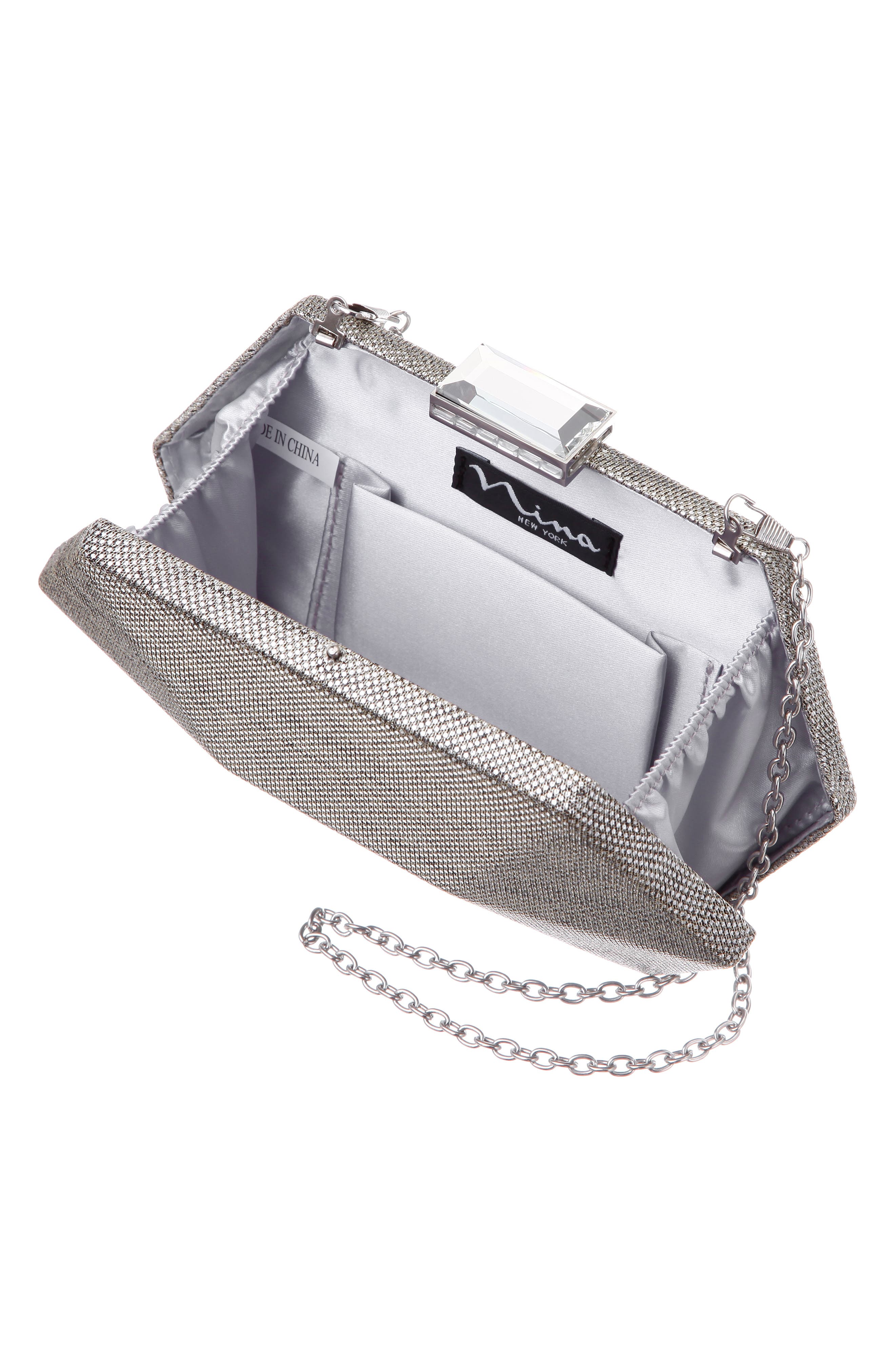 Nina Metallic Hex Minaudiere, Alternate, color, Dark Silver