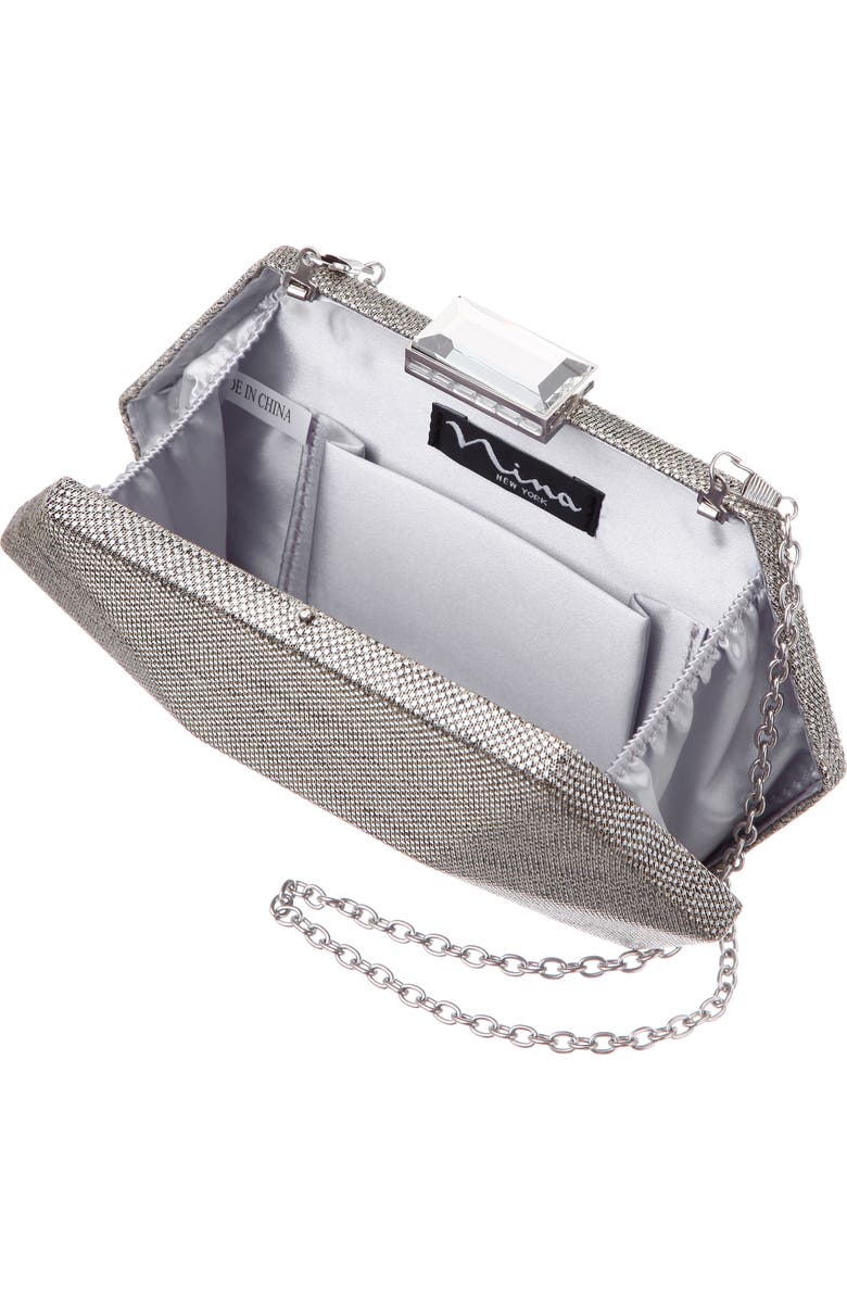 Nina Metallic Hex Minaudiere, Alternate, color, Dark Silver