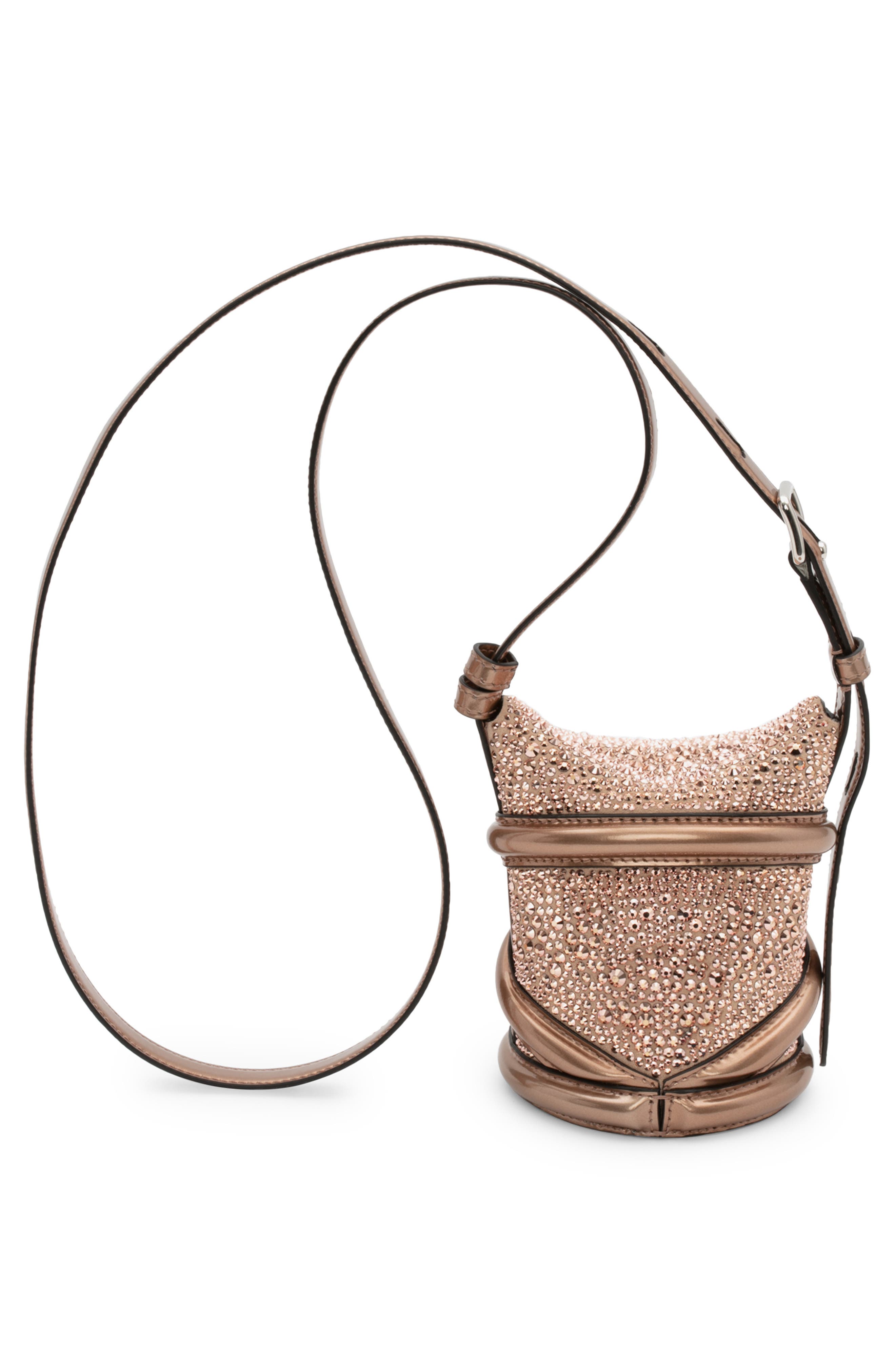 McQueen Alexander McQueen The Curve Small Crystal Embellished Leather Crossbody Bag, Alternate, color, 