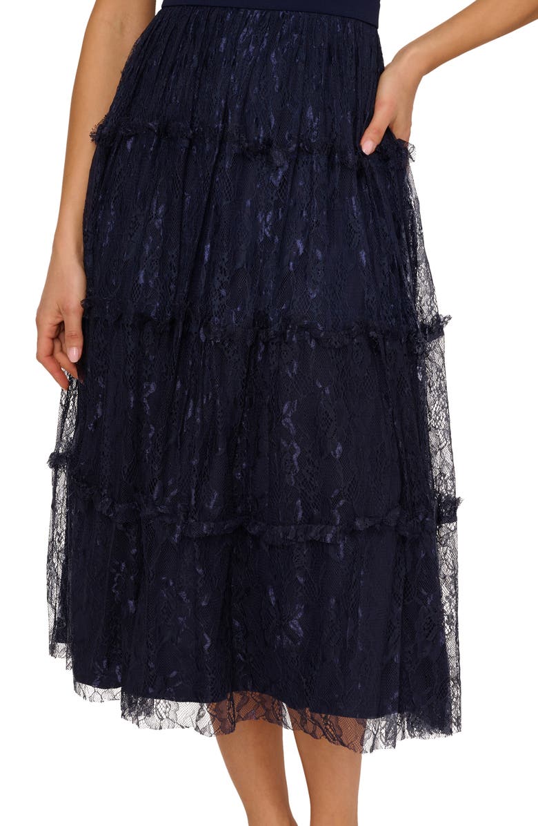 Adrianna Papell Sleeveless Crepe & Lace Midi Cocktail Dress, Alternate, color, 