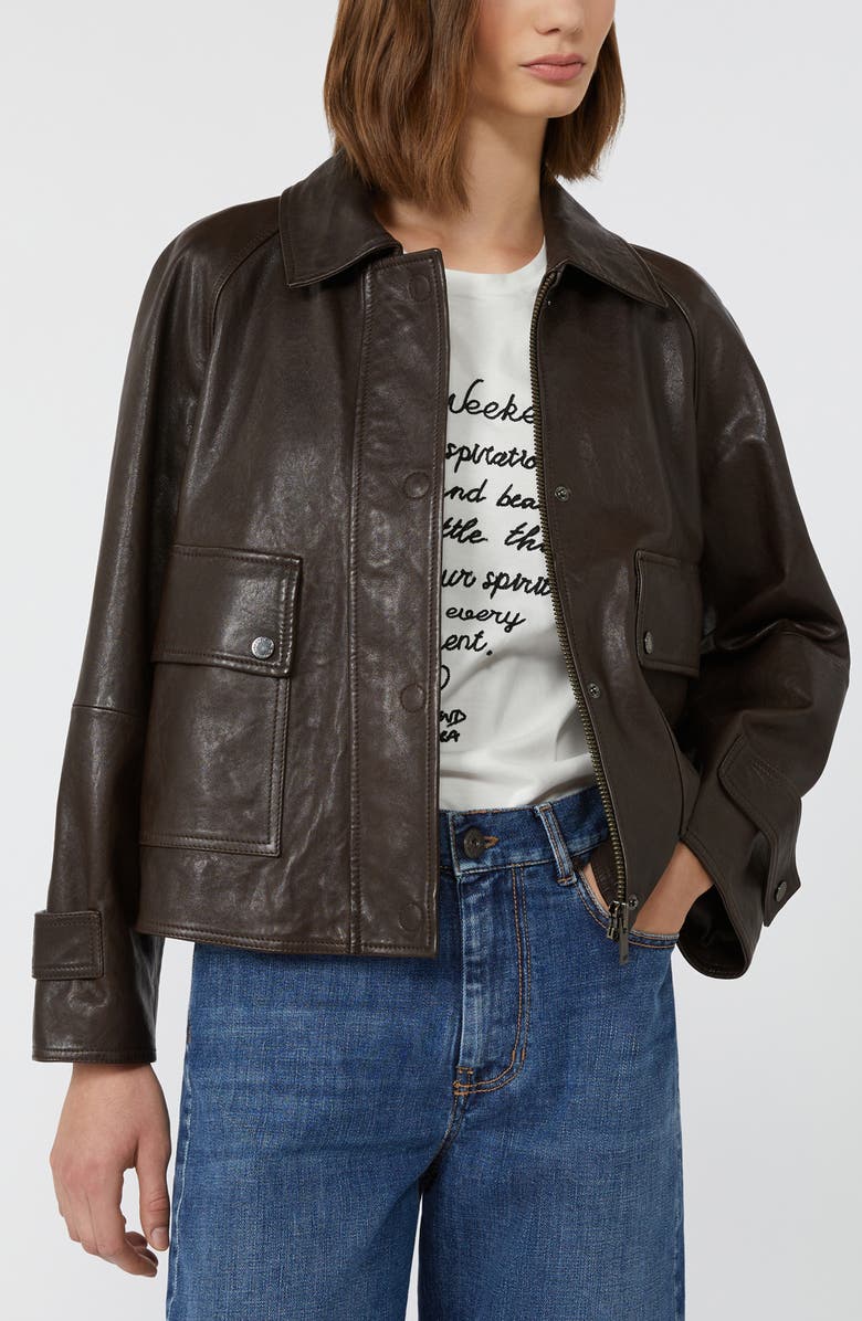 Weekend Max Mara Berbice Oversize Leather Jacket, Alternate, color, Dark Brown