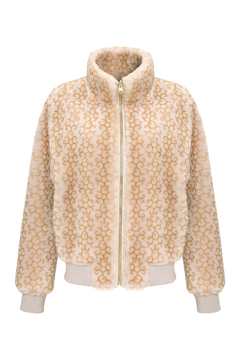 Genuine Shearling Insignia Bomber Jacket, Reversible, Alternate, color, CREAM/PALOMINO NSIGNIA/GOLD