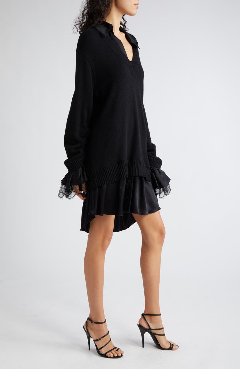 Cinq à Sept Atlas Santina Mixed Media Long Sleeve Sweater Dress, Alternate, color, Black/ Black