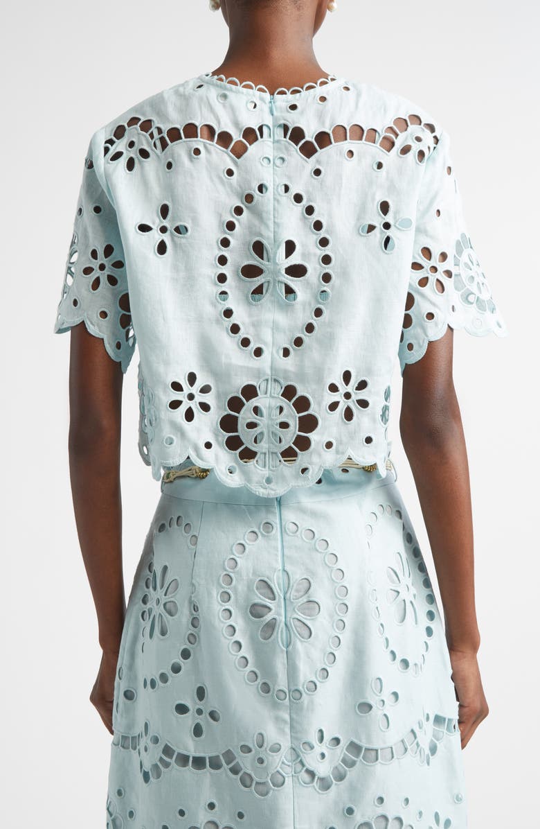 Zimmermann Awaken Embroidered Linen Crop Top, Alternate, color, Mint