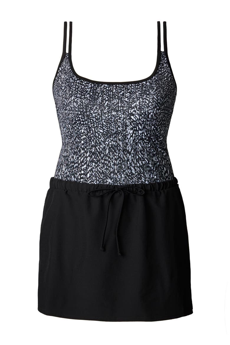 Skirted Runaround Chlorine Resistant One-Piece Swimsuit, Alternate, color, Pixel Twilight